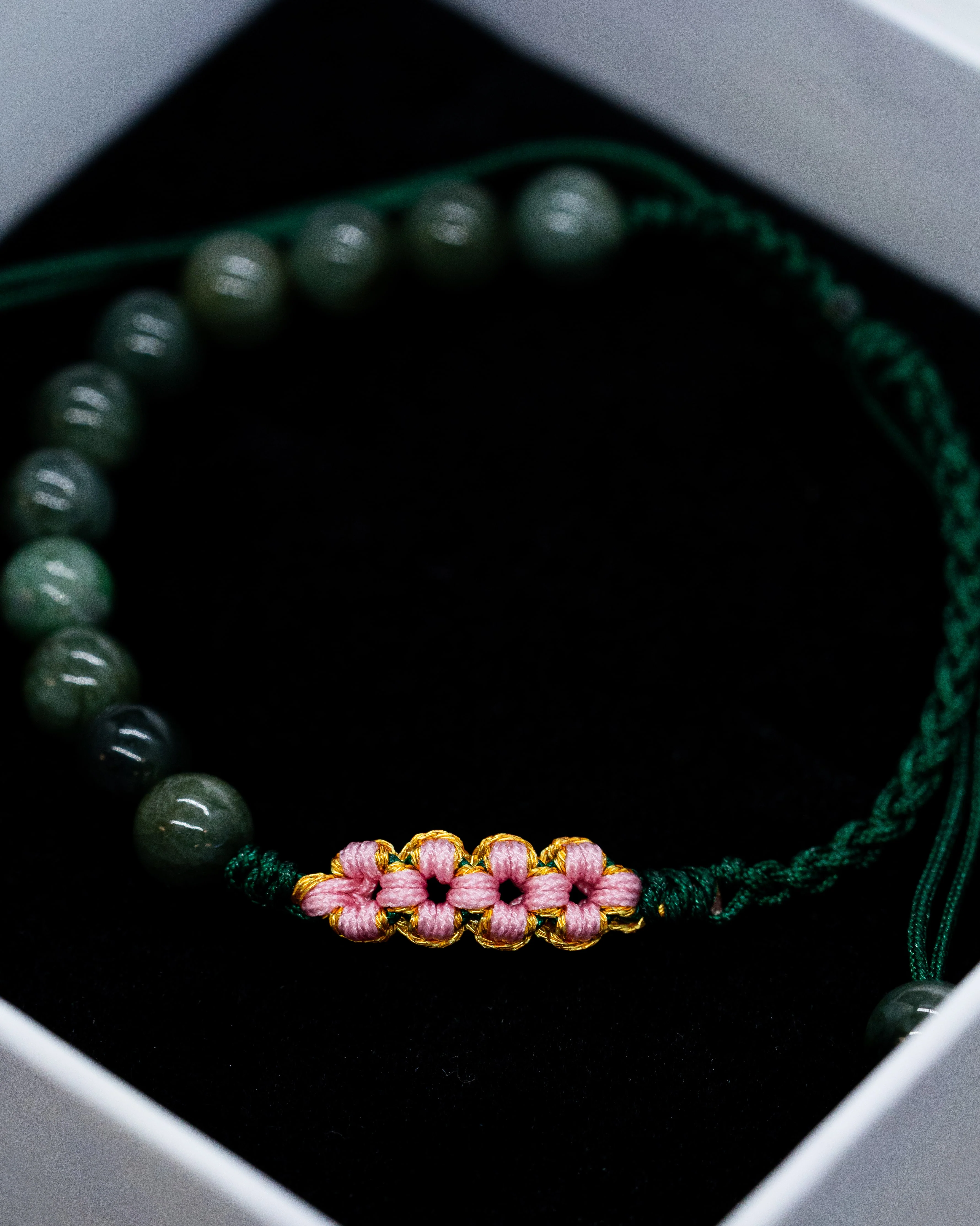 Beaded Green Rope Serene Blossom Jade Bracelet - Image 2