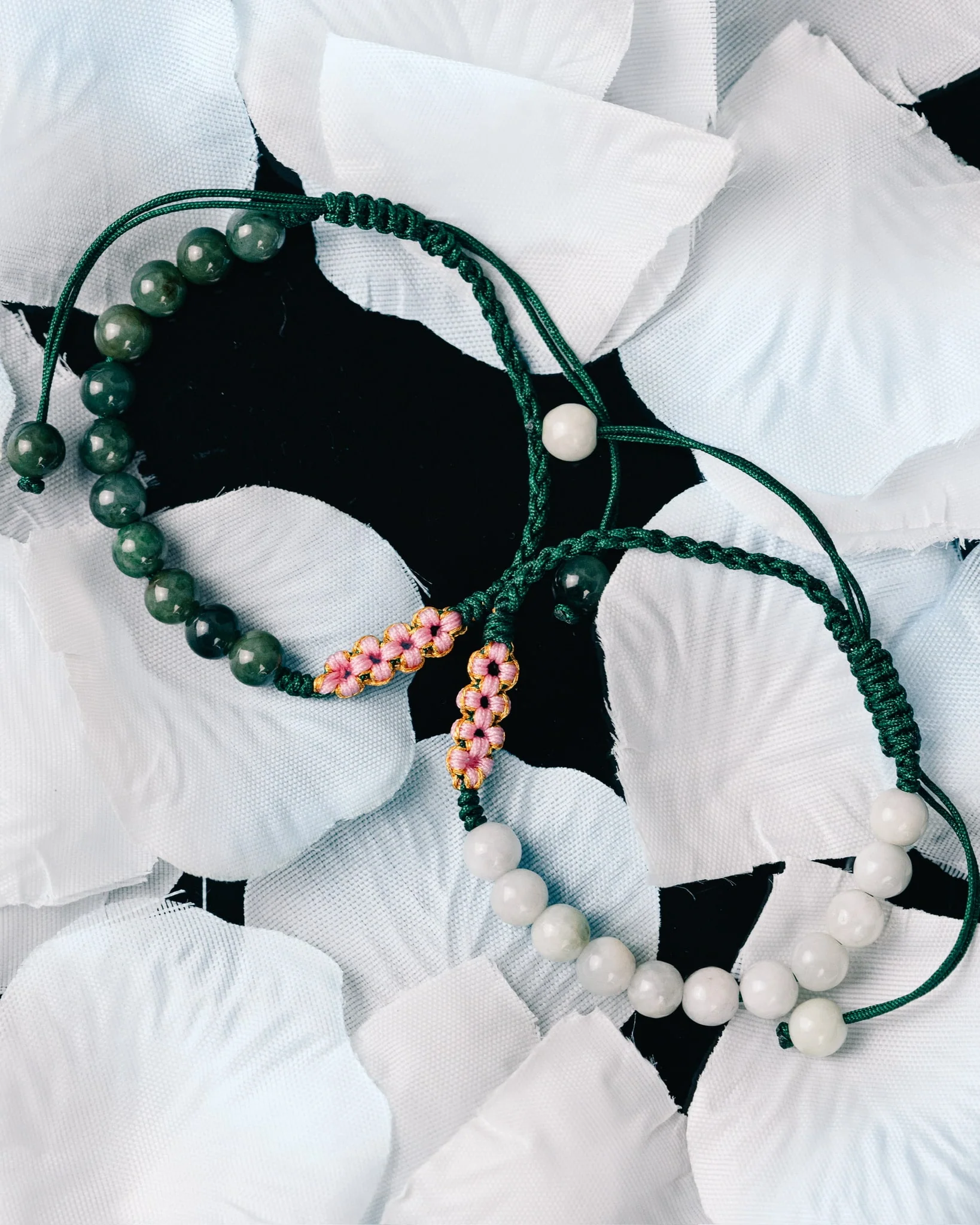Beaded Green Rope Serene Blossom Jade Bracelet - Image 3