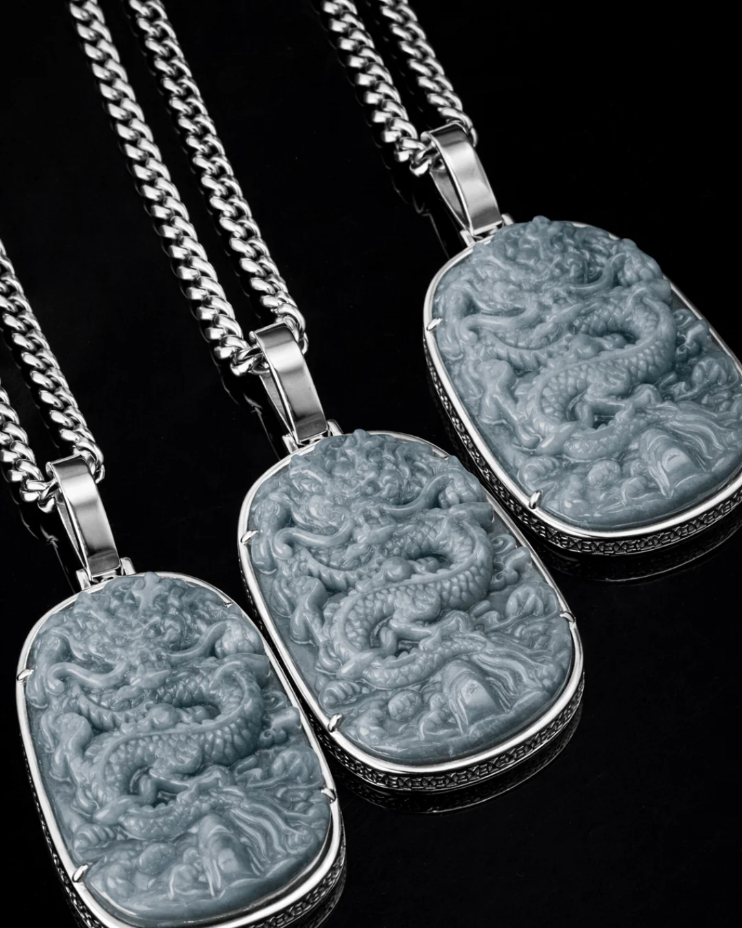 White Golden Lucky Coin Border Dragon Flying Over 4 Seas Jade Pendant - Image 2