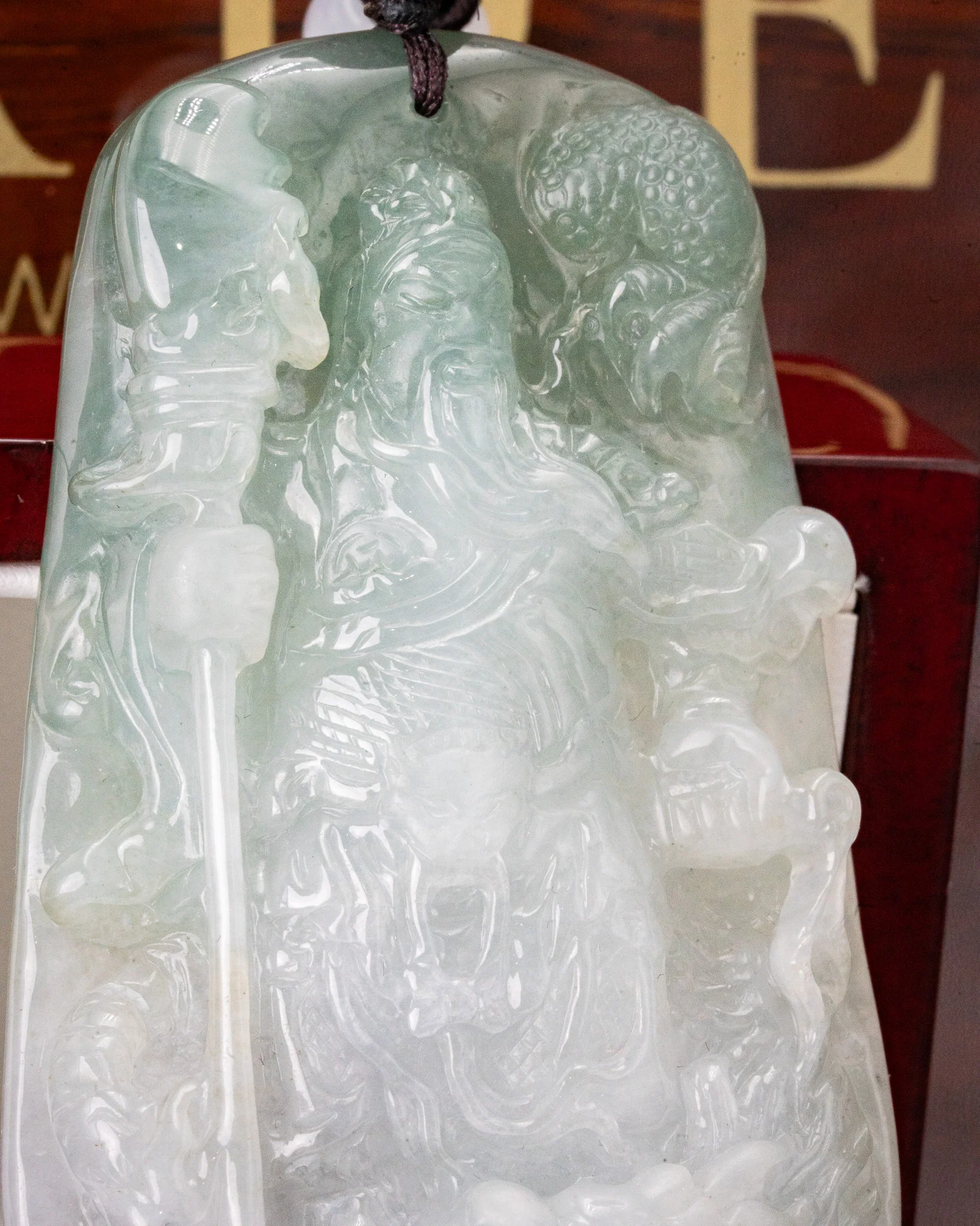 White/Green Guan Gong Lurking Dragon Two-Toned Jade Pendant - Image 2