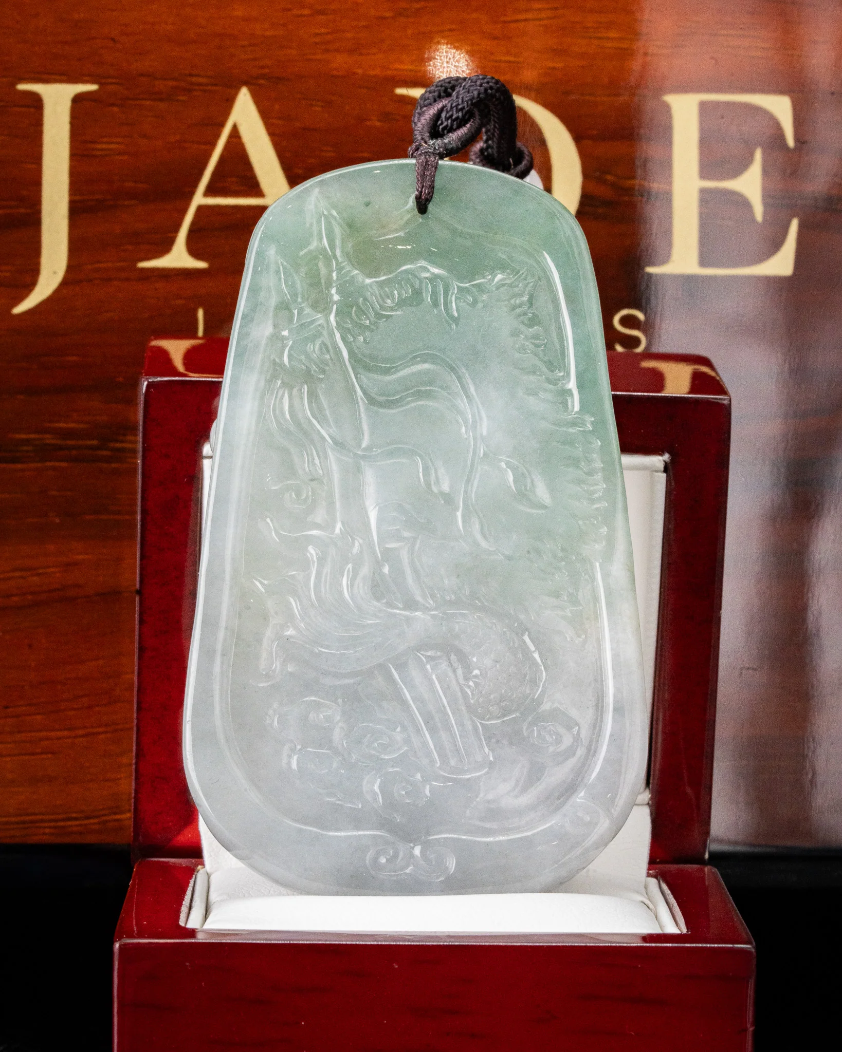 White/Green Guan Gong Lurking Dragon Two-Toned Jade Pendant - Image 3
