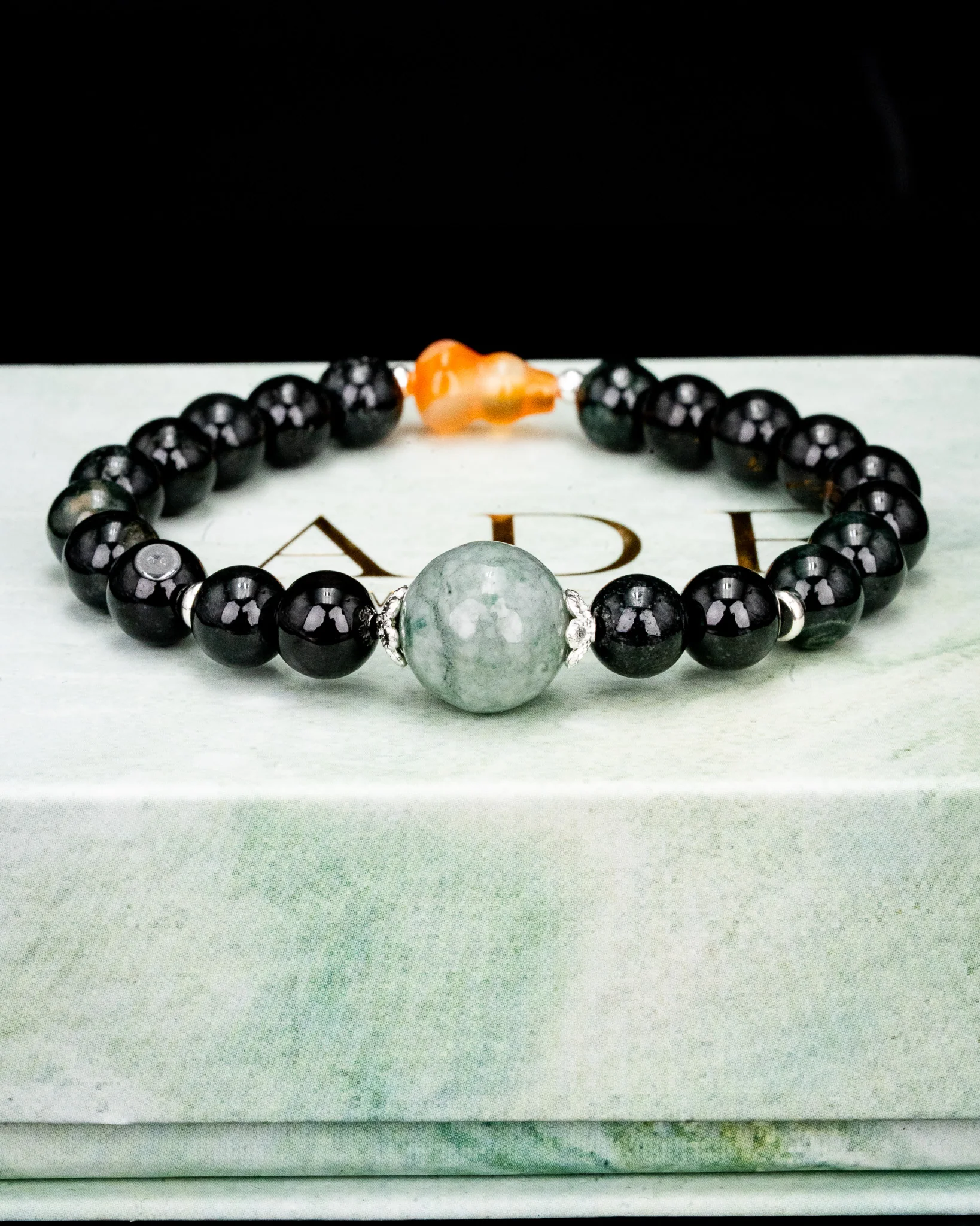 Yellow Gord Black Bead Jade Bracelet