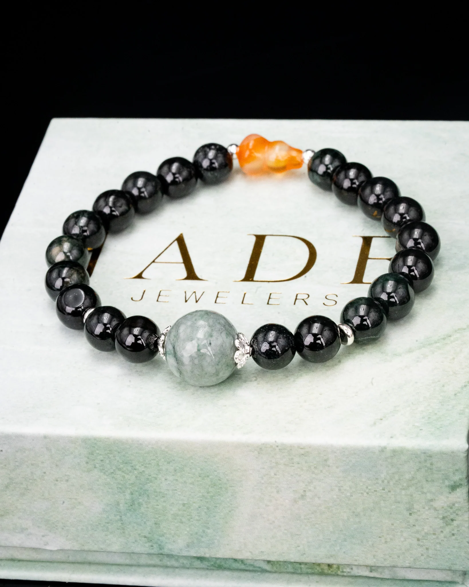 Yellow Gord Black Bead Jade Bracelet - Image 3